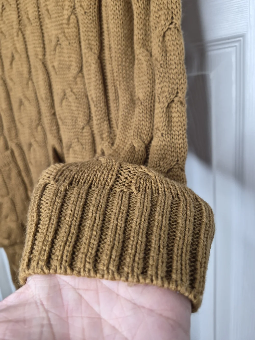 POL Cable-Knit Midi Sweater Dress in Camel Brown Cowl Neck Small